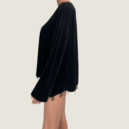 Side view of the Sonia Rykiel long sleeve black velvet top