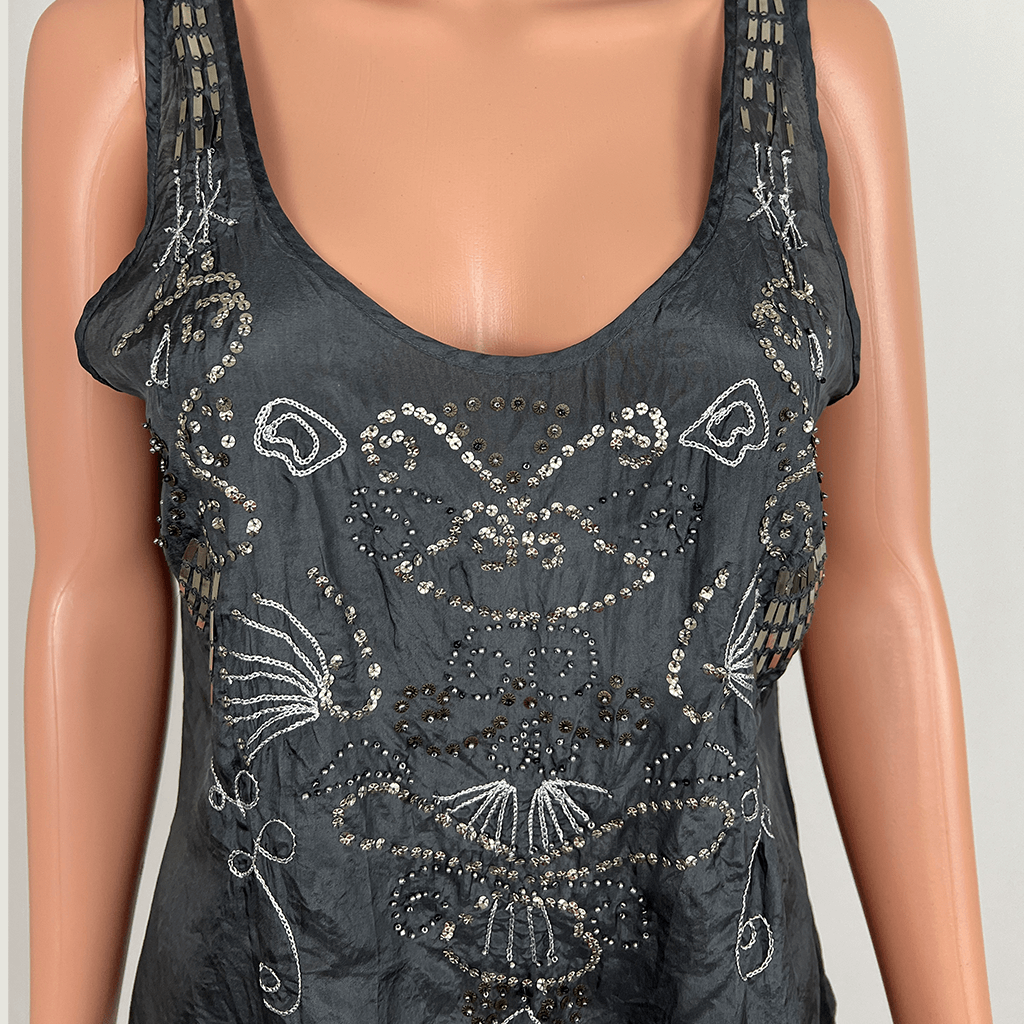 Sportsgirl Silk Embellished Tank Top Front Detail