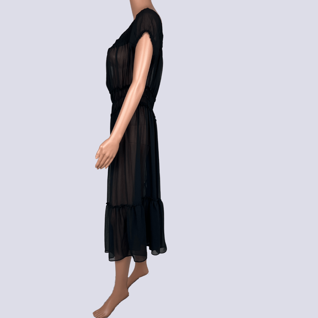 Side view of the Sportsgirl sheer midi dress