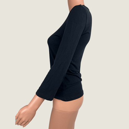 Side view of the Studio W Black Stretch 3/4 Sleeve Top