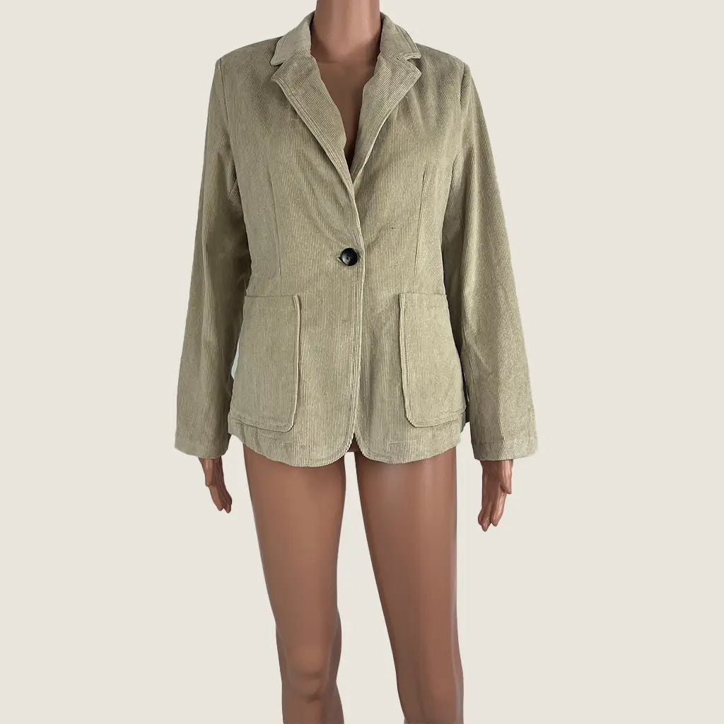 Front View of the Sunny Girl Corduroy Suit Jacket in Beige