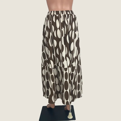 Back View of the Sunny Girl Linen Blend Midi Skirt in Brown