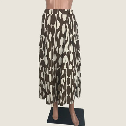 Front View of the Sunny Girl Linen Blend Midi Skirt in Brown