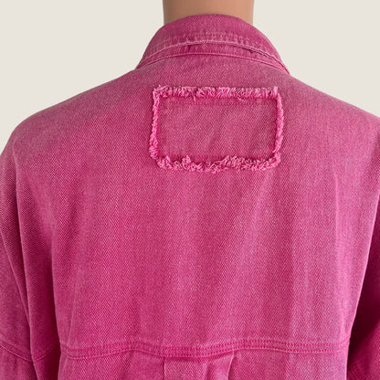 Front Detail View of the Sunny Girl Shirt Denim Jacket Pink