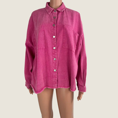 Front View of the Sunny Girl Shirt Denim Jacket Pink