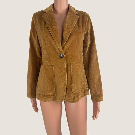 Front View of the Sunny Girl Corduroy Suit Jacket in Tan