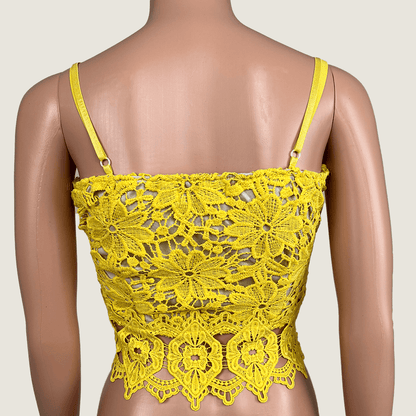 Temt Yellow Sleeveless Embroidered Crop Top Back