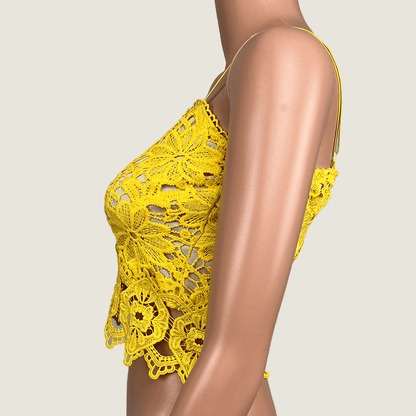 Temt Yellow Sleeveless Embroidered Crop Top Side