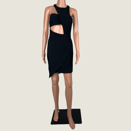 Front view of the Tiger Mist Black Sleeveless Cutout Dress