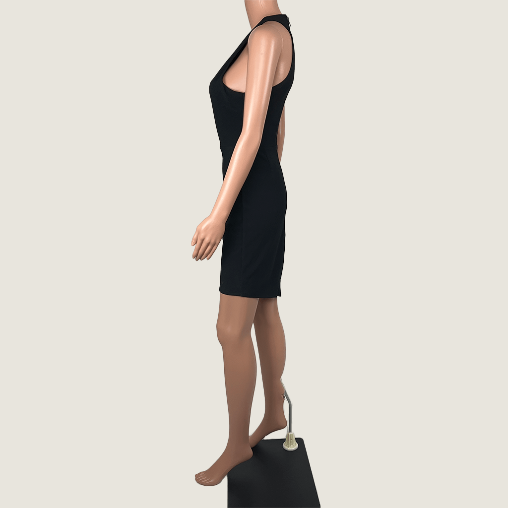 Side view of the Tiger Mist Black Sleeveless Cutout Dress