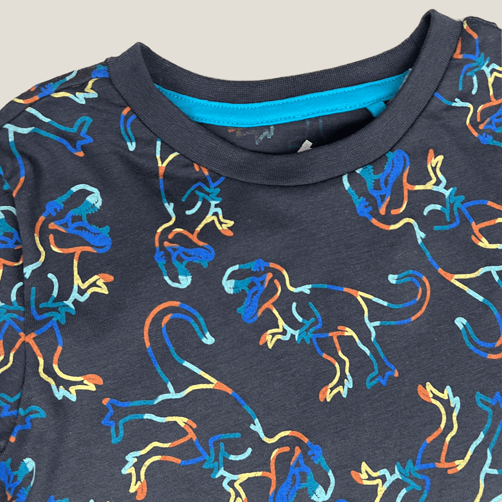 Tilt Dinosaur Print Boys Top Collar Detail