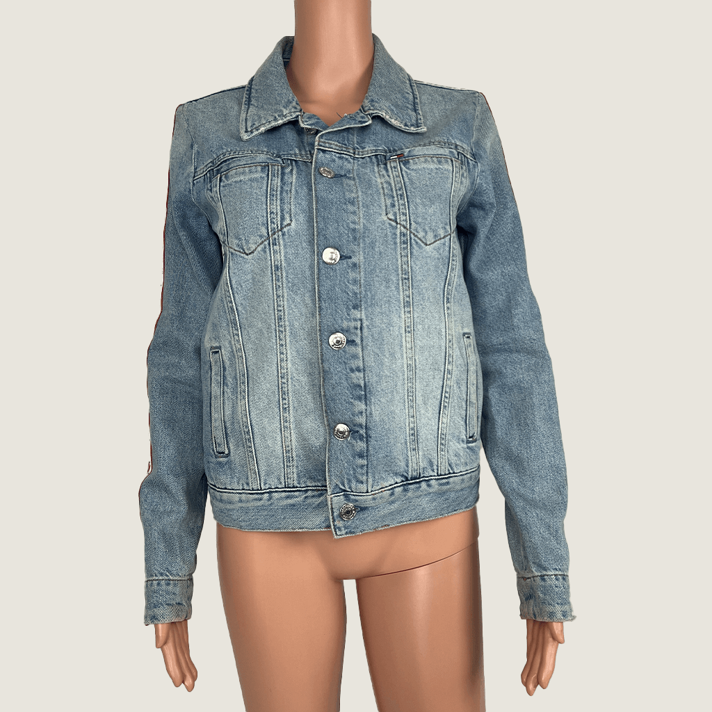 Front View of The Tommy Jeans Denim Jacket Logo Tape Sleeve