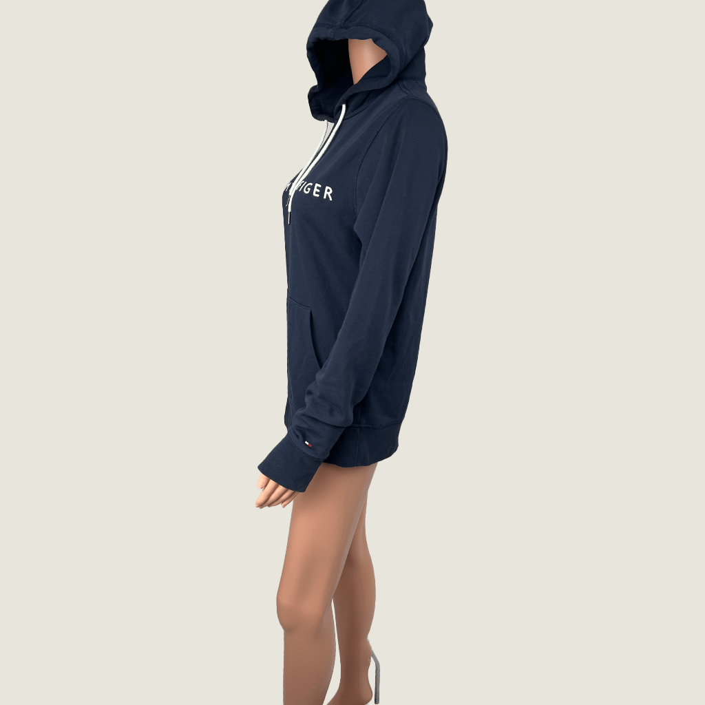 Side view of the Tommy Hilfiger Navy Logo Hoodie