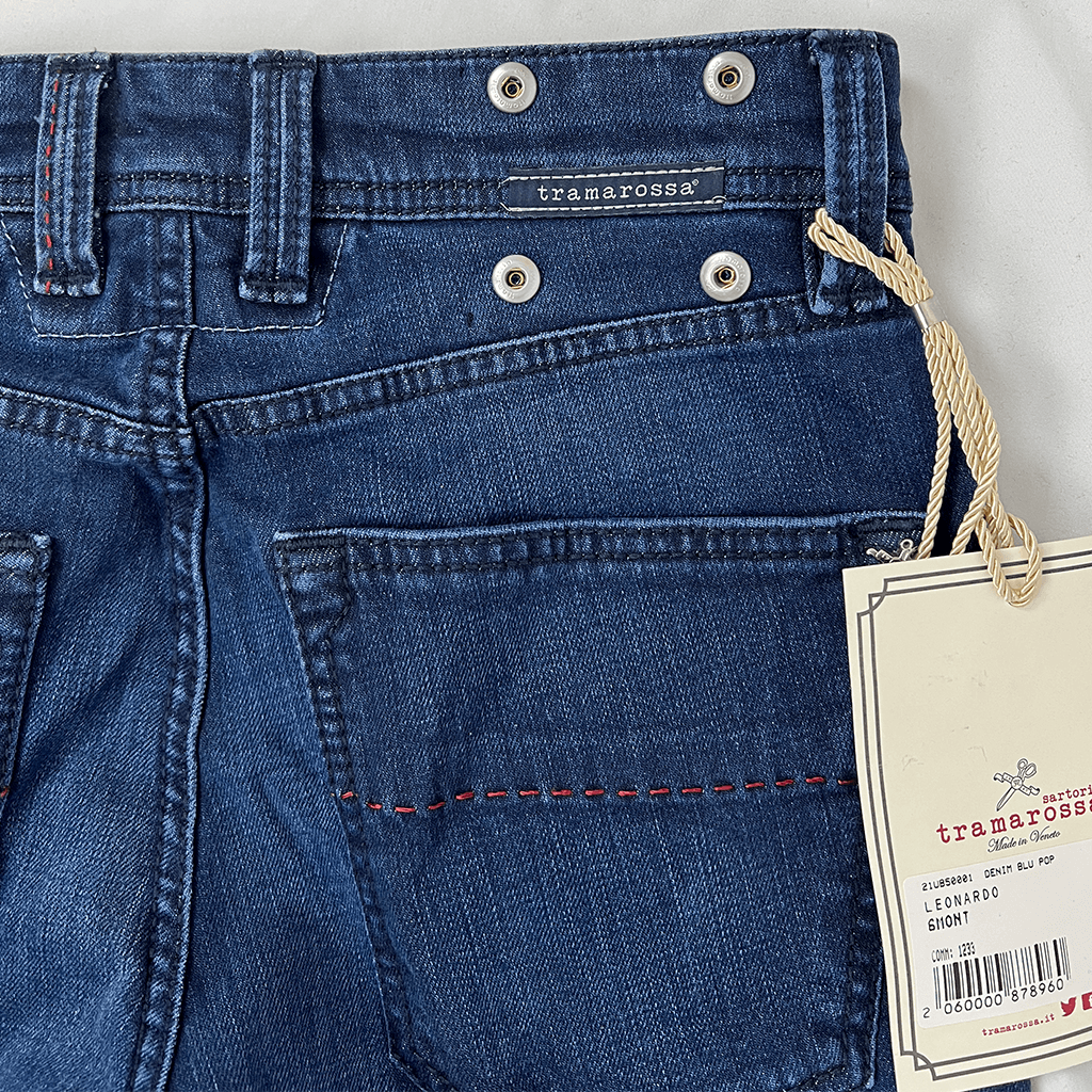 Back pocket view of the Tramarossa Leonardo Blue Jeans