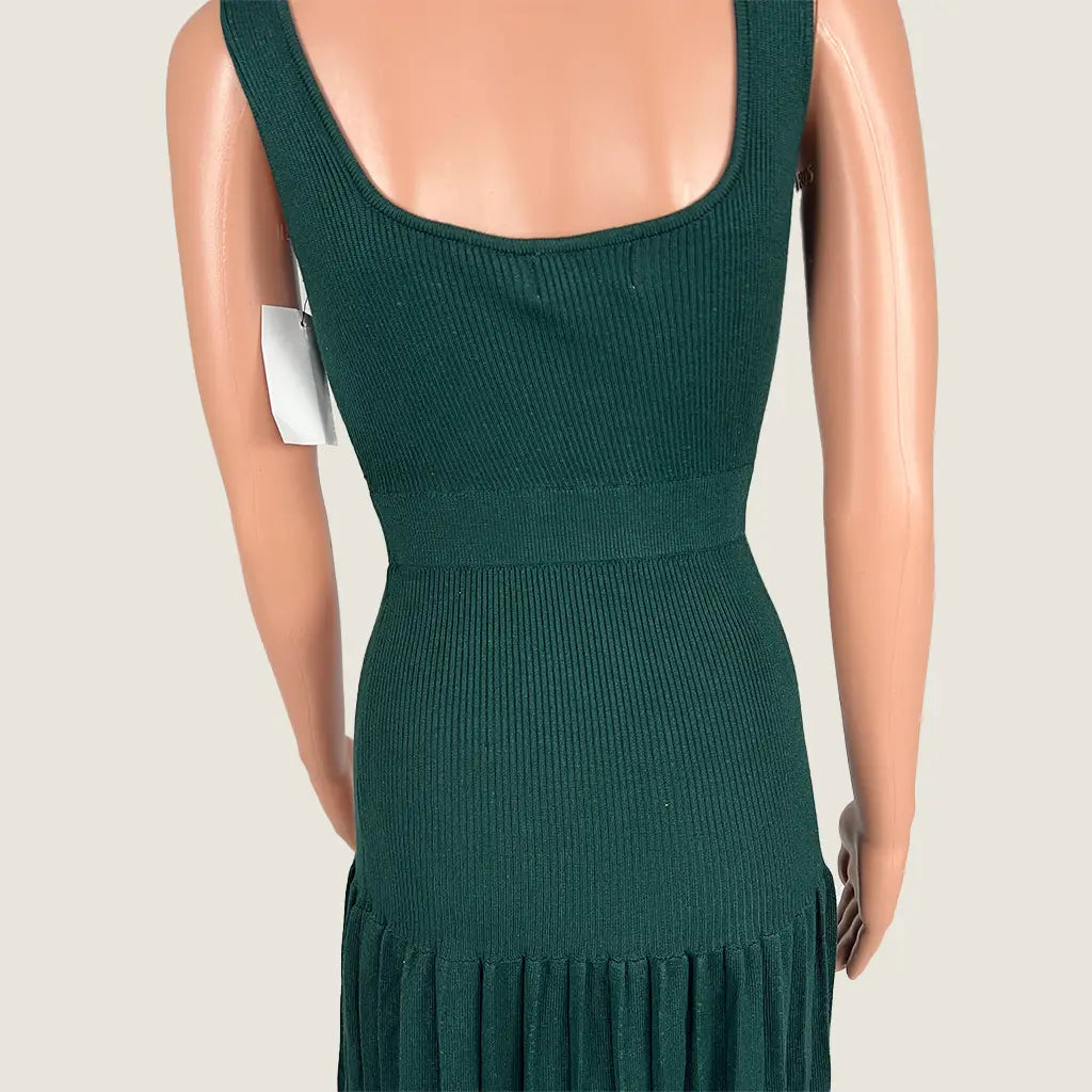 Back Detail View of the Tussah Avalina Maxi Knit Dress Emerald