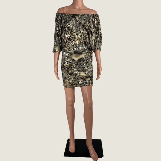 Front view of leopard print mini dress by West One