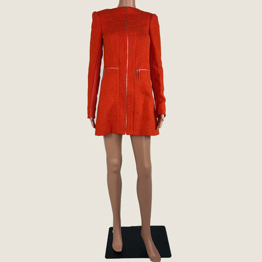 Front View of the Willow Orange Blazer Midi Dress