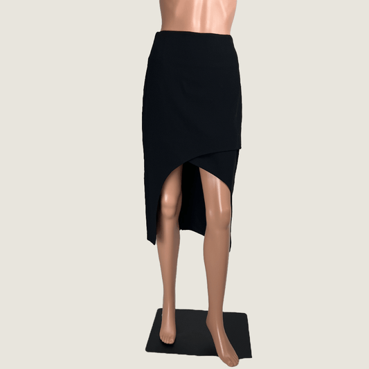 Front view of the Willow wool blend faux wrap skirt