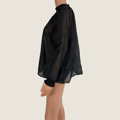 Side View of the Wish Intentions Shirred Blouse