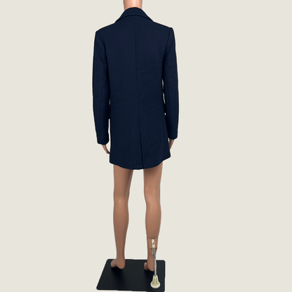 Back view of the Witchery Classic Navy Wool Blend Double Breasted Coat