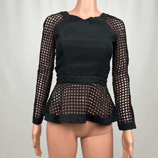 Zimmermann Black Lattice Long Sleeve Top Front