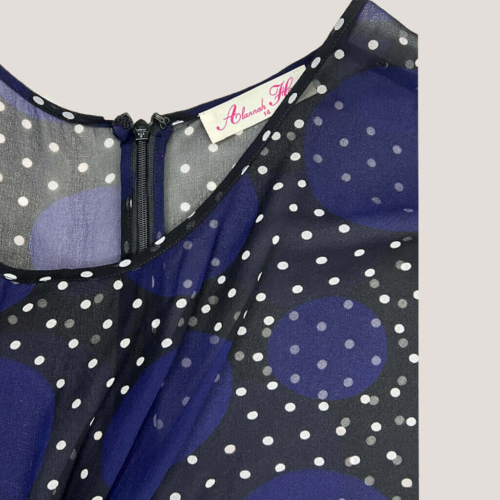 Alannah Hill Silk Sheer Blue Polkadot Dress Collar