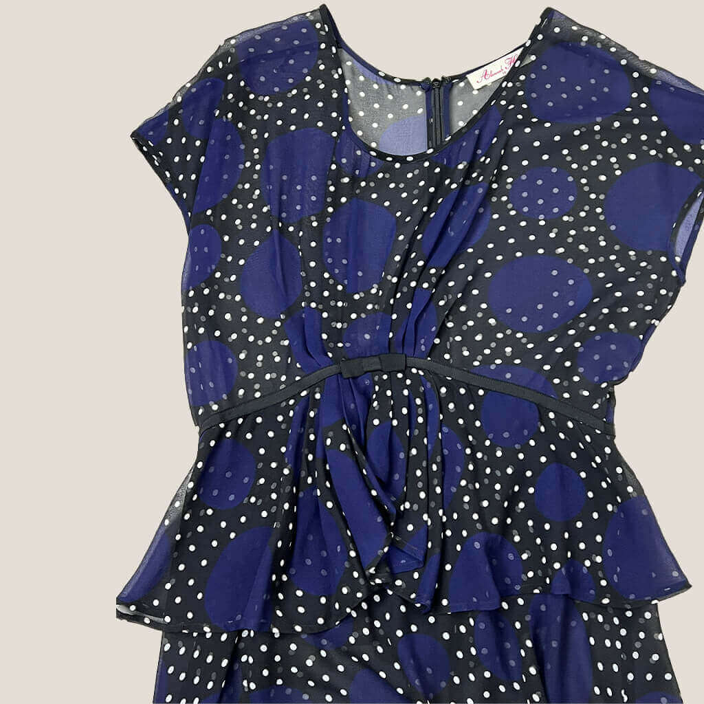 Alannah Hill Silk Sheer Blue Polkadot Dress Front Detail