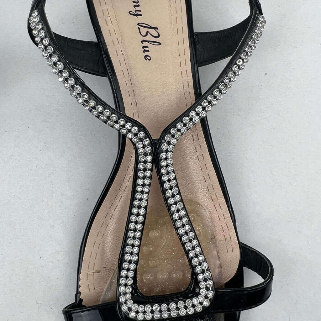 Amy Blue Black Sandal With Diamante Feature Straps Detail