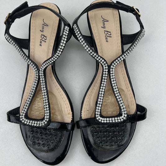 Amy Blue Black Sandal With Diamante Feature Straps Both