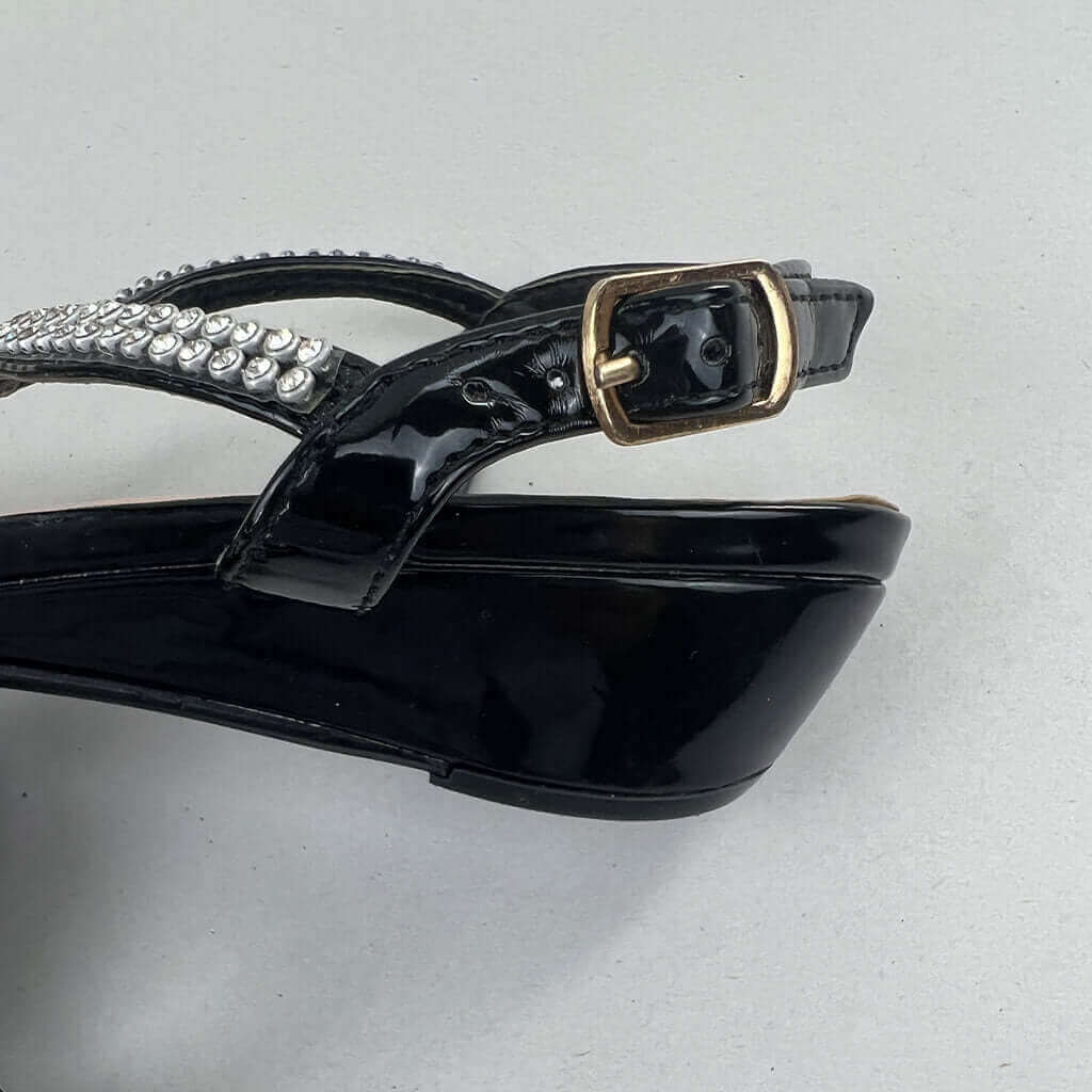 Amy Blue Black Sandal With Diamante Feature Straps Heel Detail