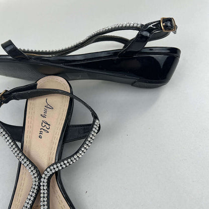 Amy Blue Black Sandal With Diamante Feature Straps Wedge heel