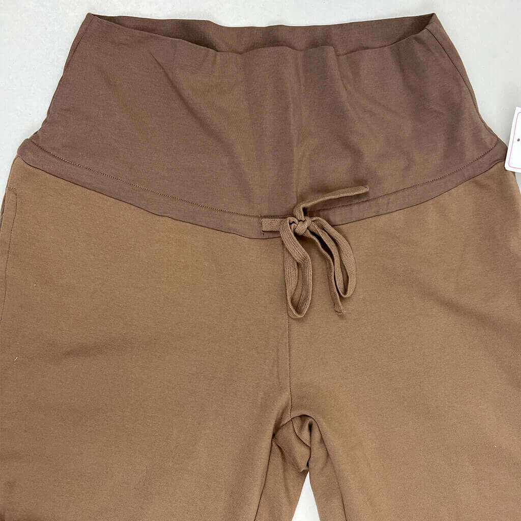 Angle maternity brown sweat pant waist detail