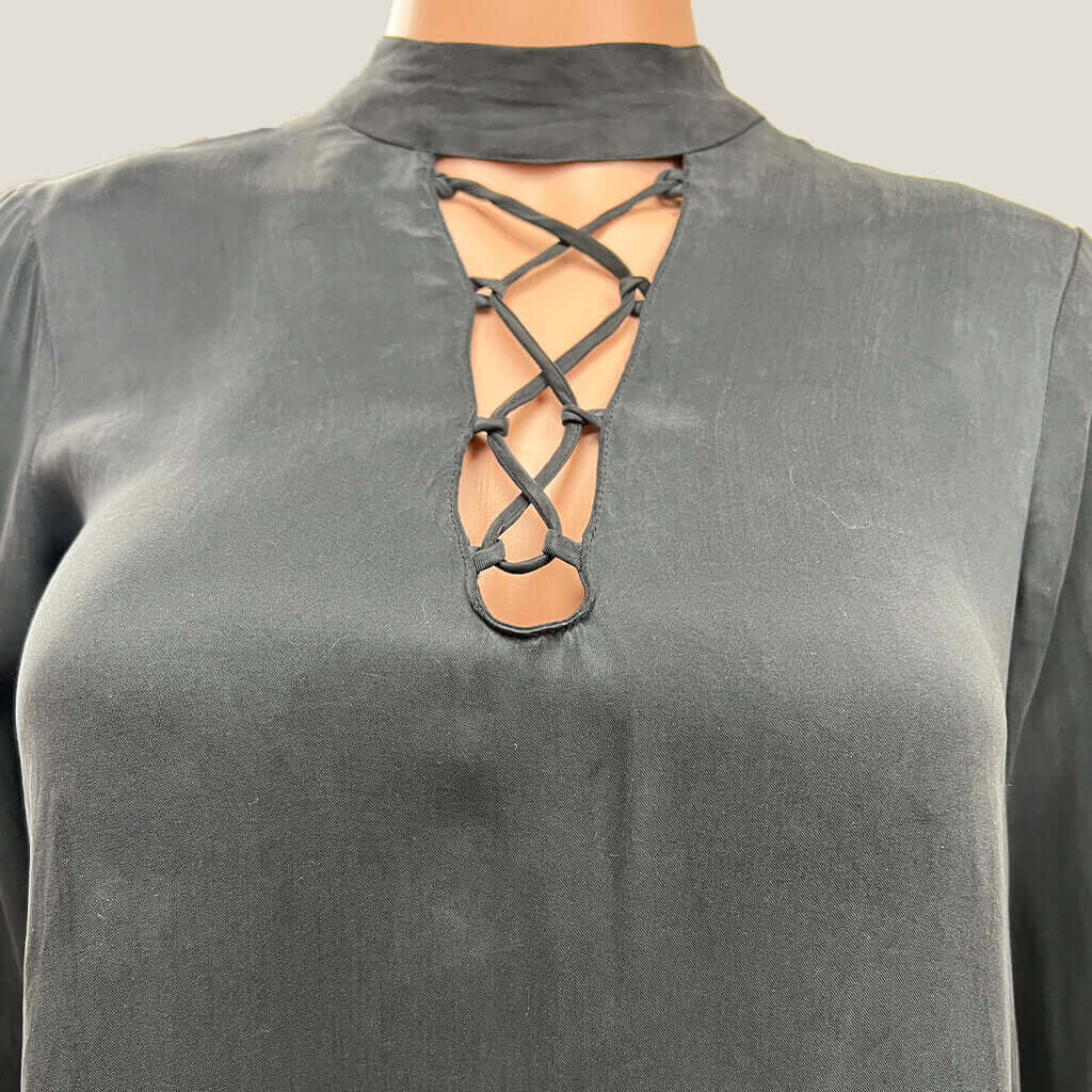 Bardot Black Long Sleeve Top Criss Cross Cut Out Detail