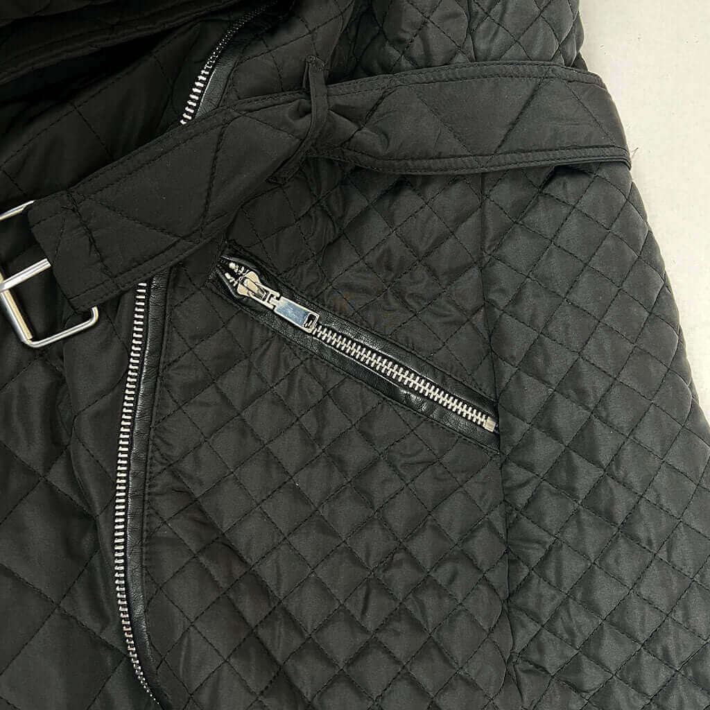 Tween Girl Grace Quilted Coat in Black Zip Detail