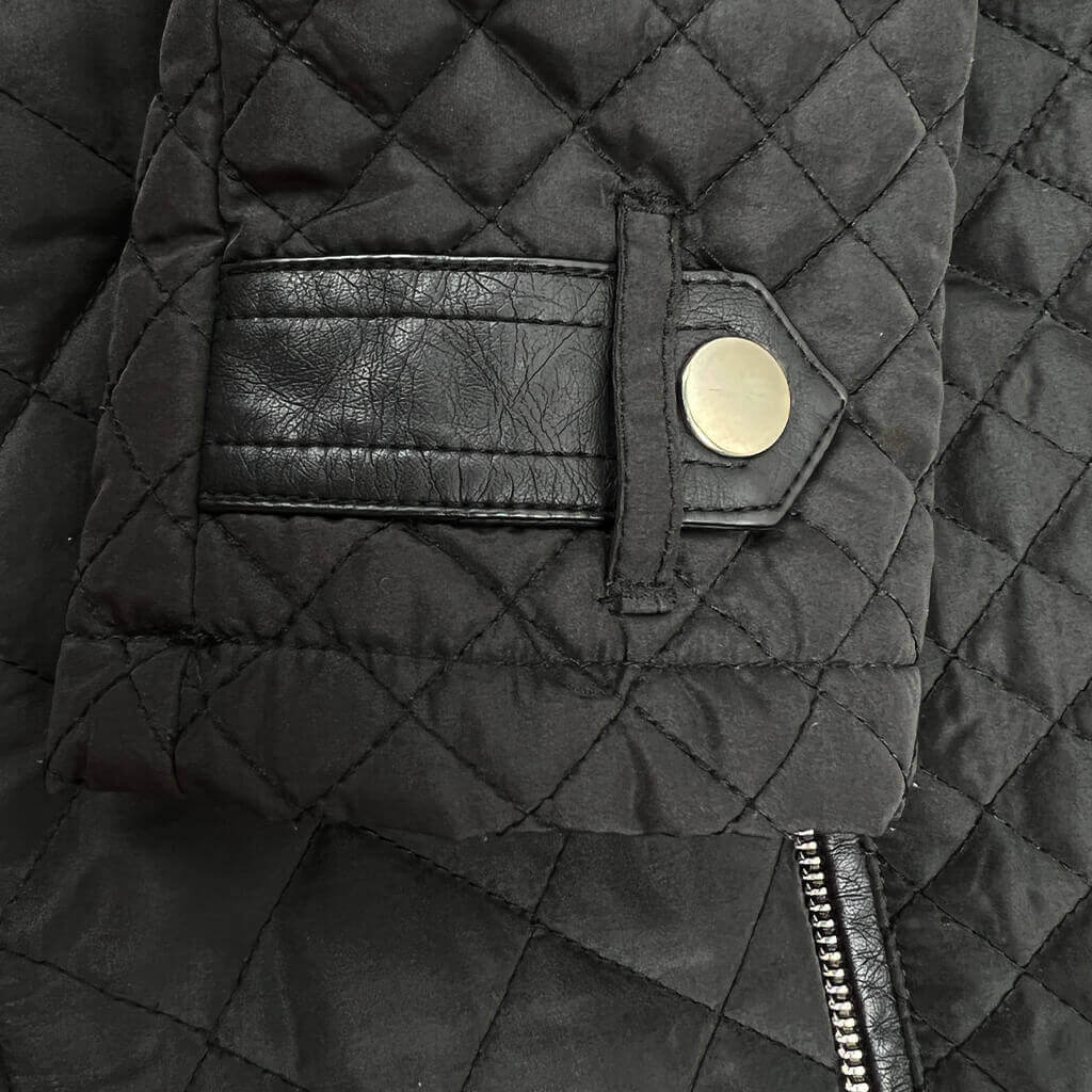 Tween Girl Grace Quilted Coat in Black Cuff Detail