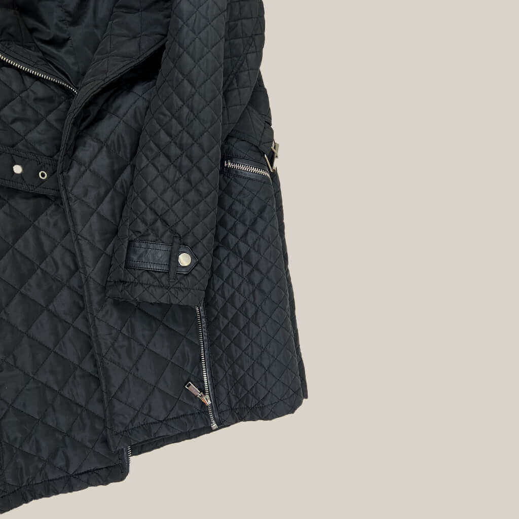 Tween Girl Grace Quilted Coat in Black Sleeve Detail