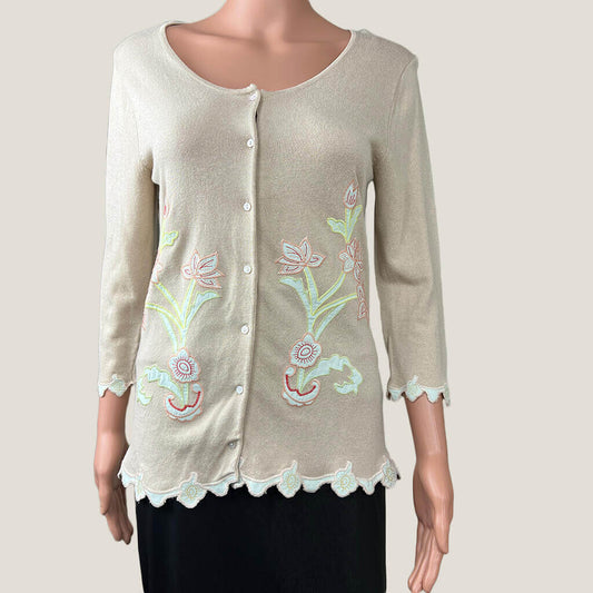 Blue Illusion Cardigan with Stitched Pattern Design Front