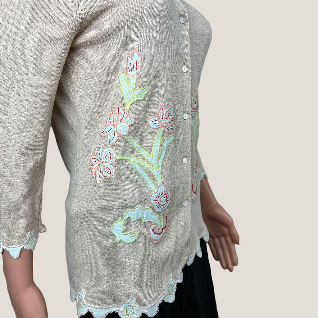 Blue Illusion Cardigan with Stitched Pattern Design Side