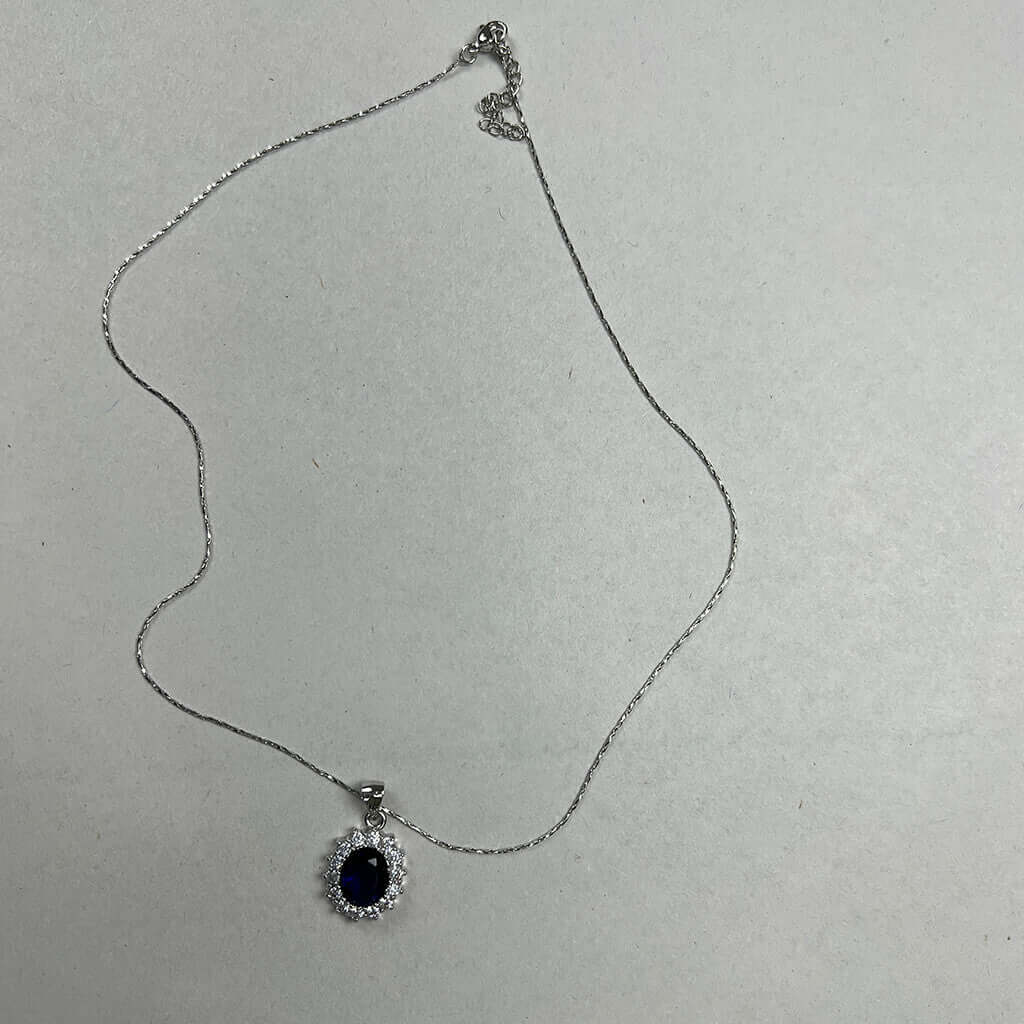 Blue Crystal Necklace with Silver Chain