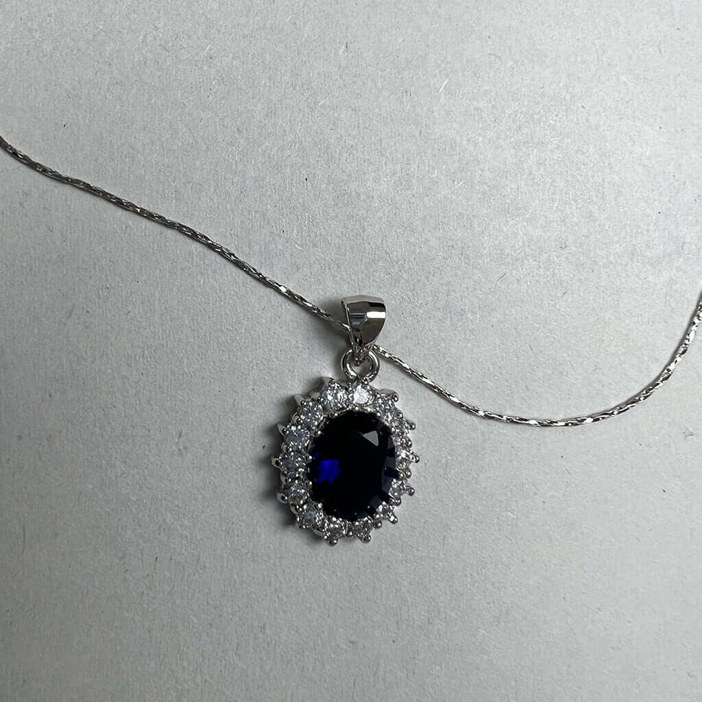 Blue Crystal Necklace with Silver Chain Detail