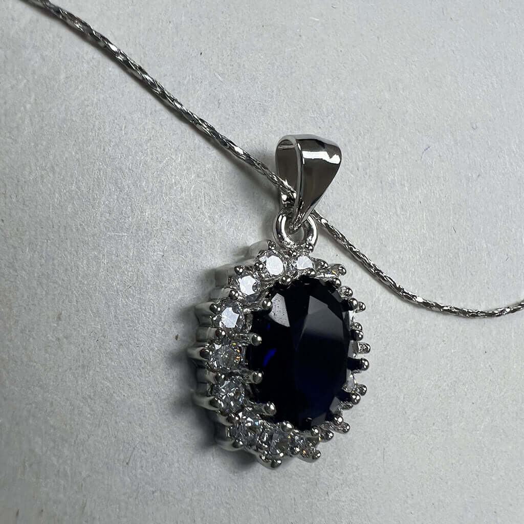 Blue Crystal Necklace with Silver Chain Detail
