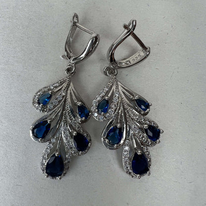 Sterling Silver and CZ Stones Drop Earrings Pair