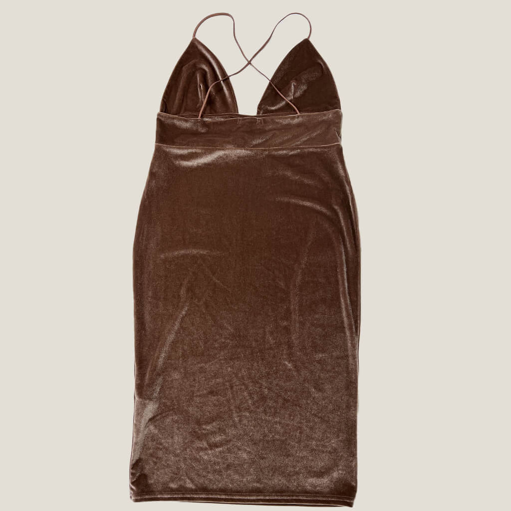 Boohoo Sleeveless Brown Velvet Midi Dress Back