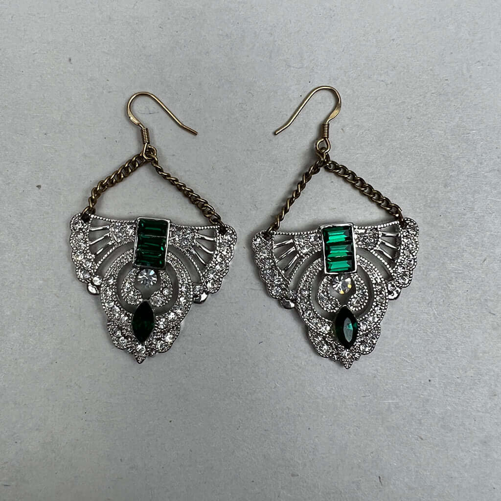 Swarovski Crystal Elements Emerald and Clear Colour Drop Earrings Pair