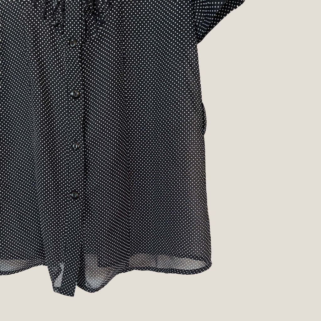 Hem Detail Carolyn Morgan Sheer Black and White Polkadot Shirt