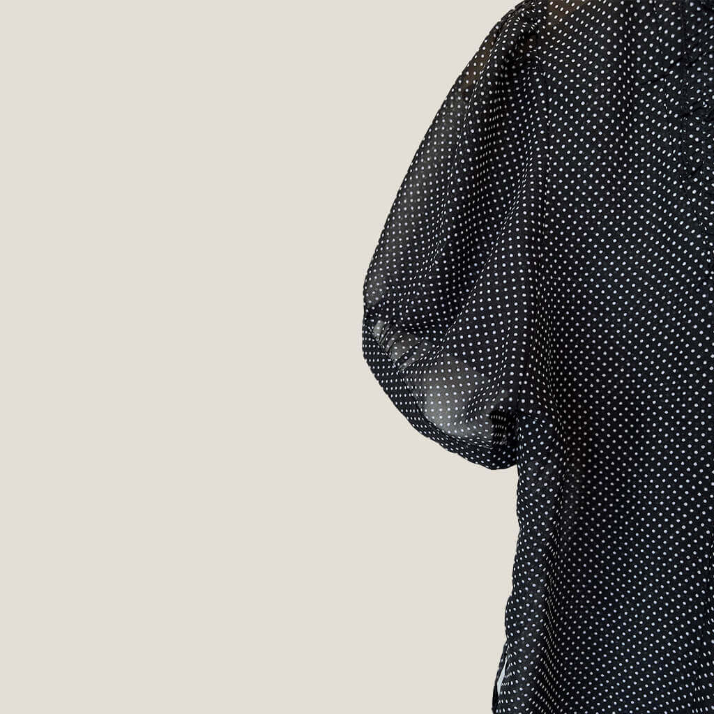 Sleeve Detail Carolyn Morgan Sheer Black and White Polkadot Shirt