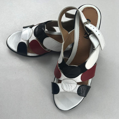 Cherry Kitten Heel Multi-Coloured Open Toes Sandals Red,White and Black One on top of the other