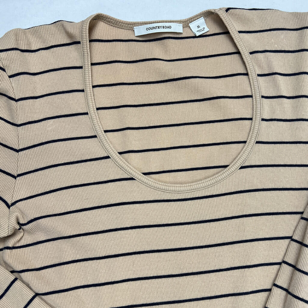 Collar Detail Country Road Long Sleeve Striped Top