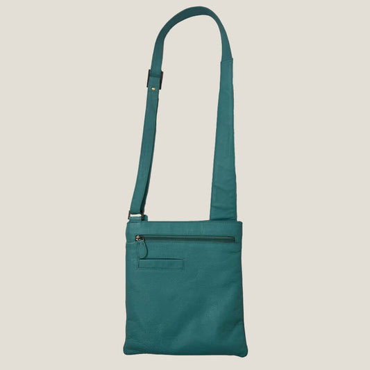 Egata Blue Leather Cross Body Shoulder Bag Front