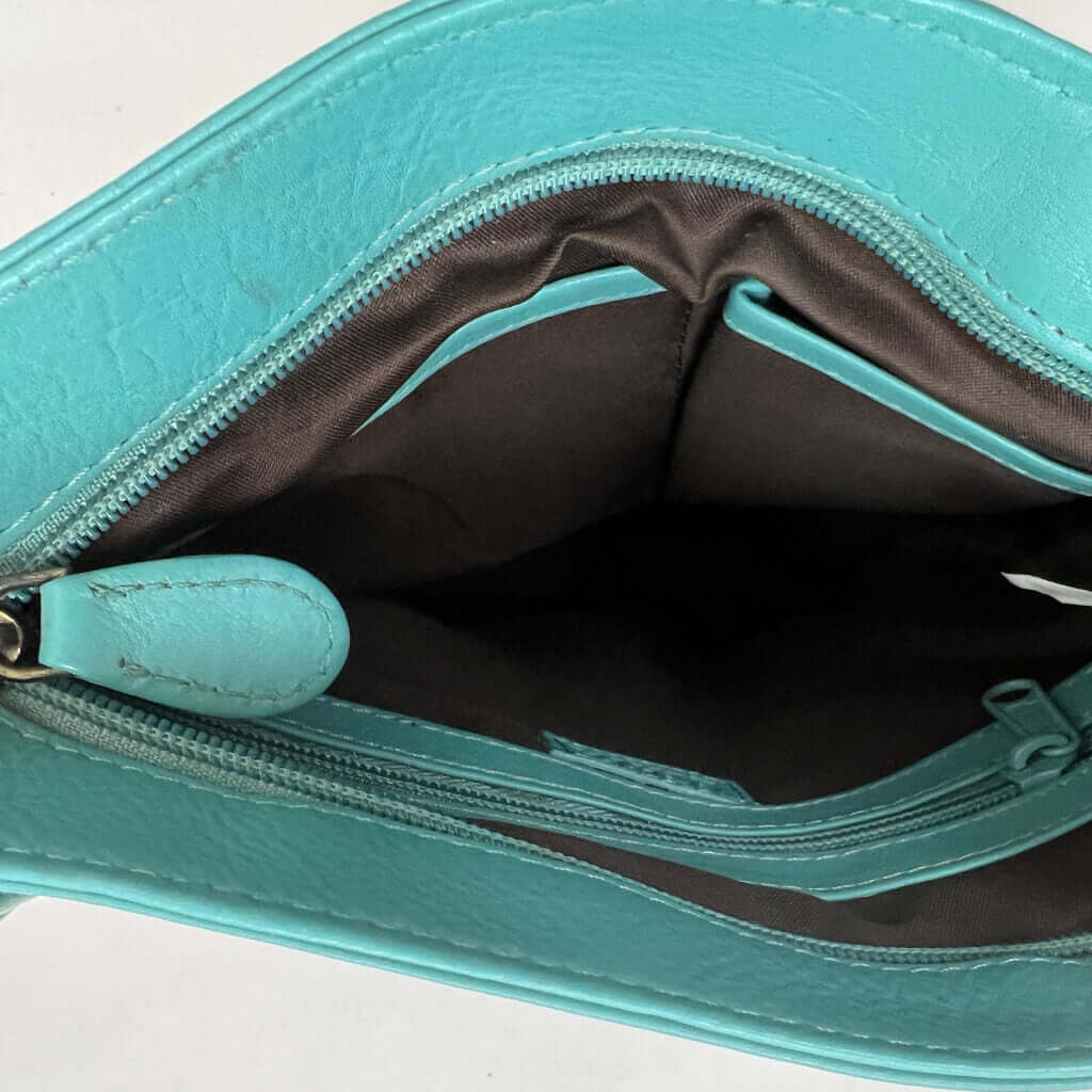 Egata Blue Leather Cross Body Shoulder Bag Inside Detail